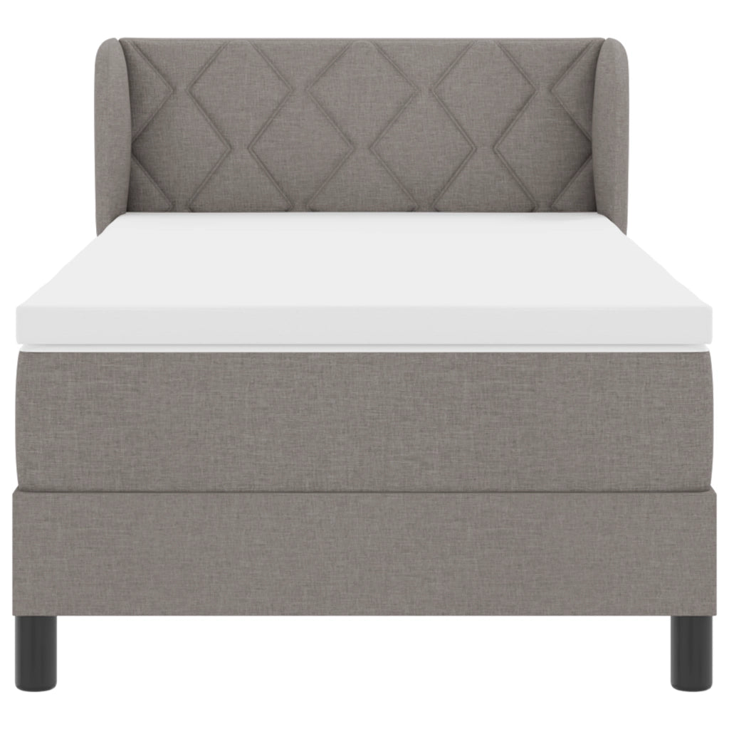 Letto Box Spring con Materasso in Tortora, 90x190 cm, Tessuto