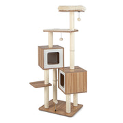Albero per gatti con tira graffi in sisal cuscini lavabili 3 palline 2 contenitori, Torre in legno 163cm Naturale-Alberi Tiragraffi