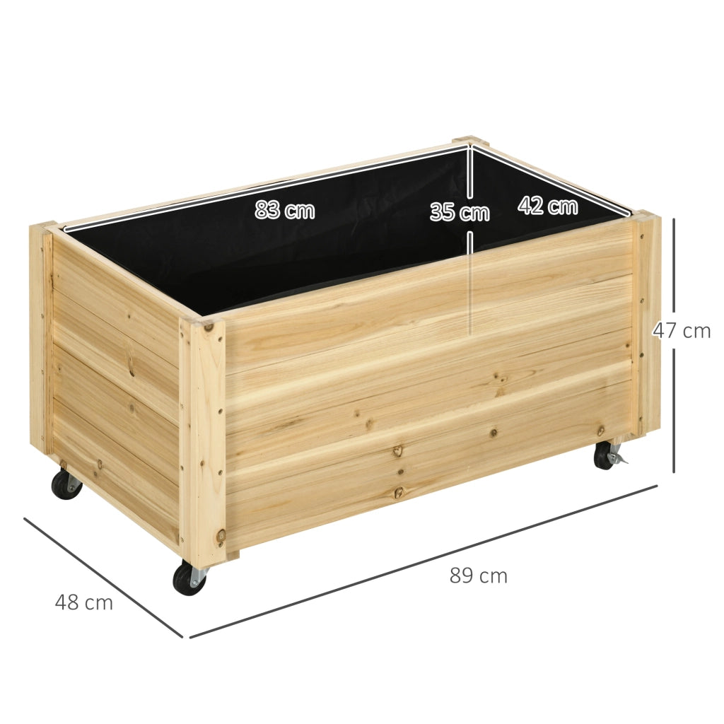 Fioriera da Giardino con Foro di Drenaggio e Rotelle, in Legno di Abete, 89x48x47 cm