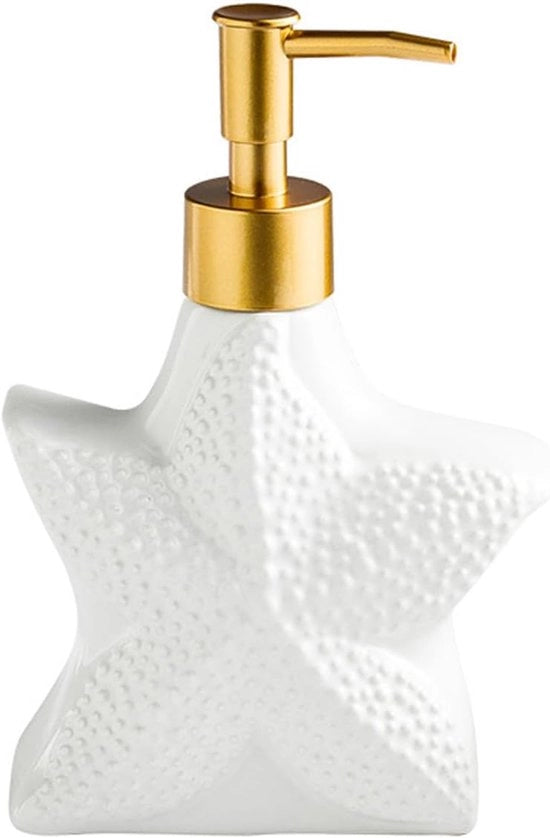 Dispensatore di sapone - Dispensatore di sapone a forma di conchiglia in ceramica con pompa - Dispensatore per bagno e cucina con design oceano - Dispensatore per crema - Design stellare per esterni e regalo - Design zecca - Bianco