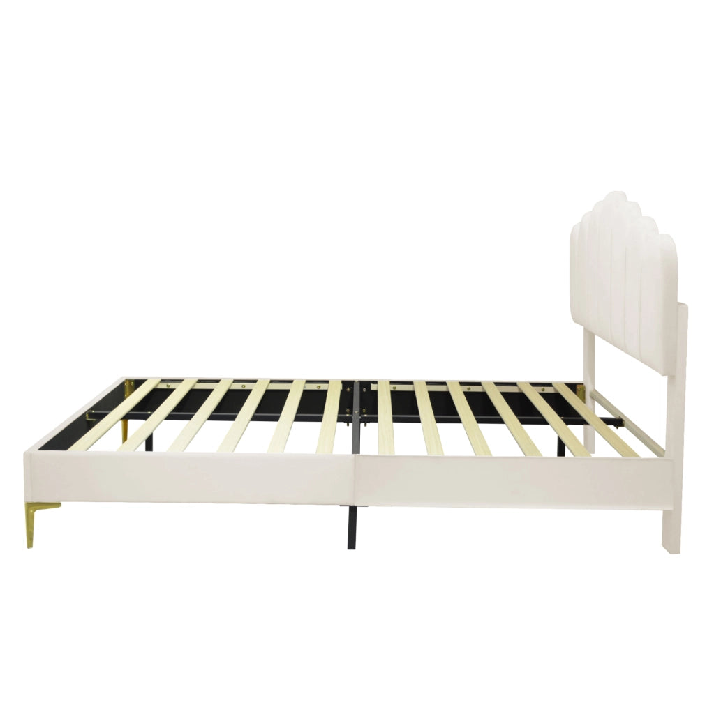 Letto matrimoniale 140x200 cm testiera regolabile in MDF e velluto beige (Senza materasso)
