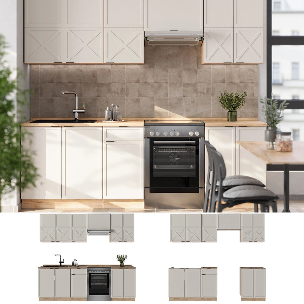 Cucina componibile Fame-Line GrigioBeige/Rovere dorato 240 cm, PL Rovere Vicco