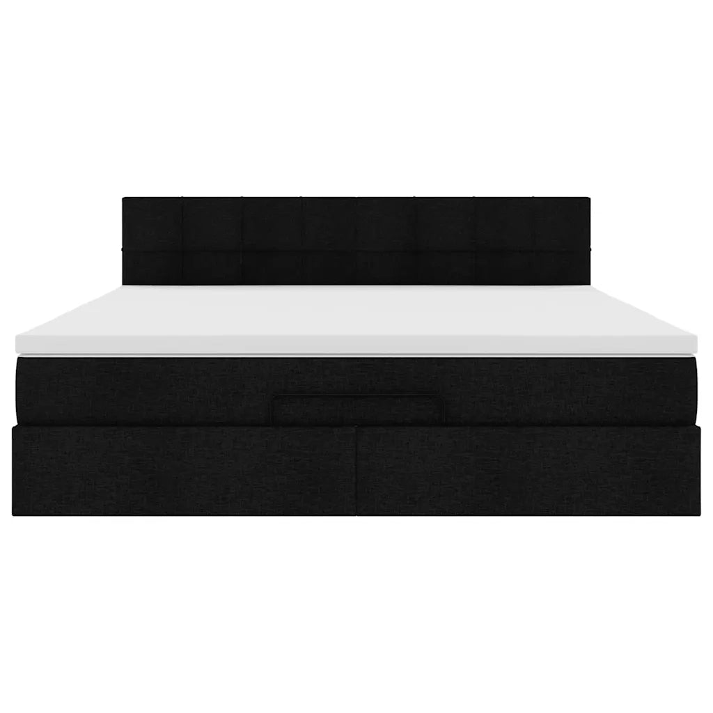 Struttura Letto Pouf con Materasso Nero 160x200 cm in Tessuto 3311472