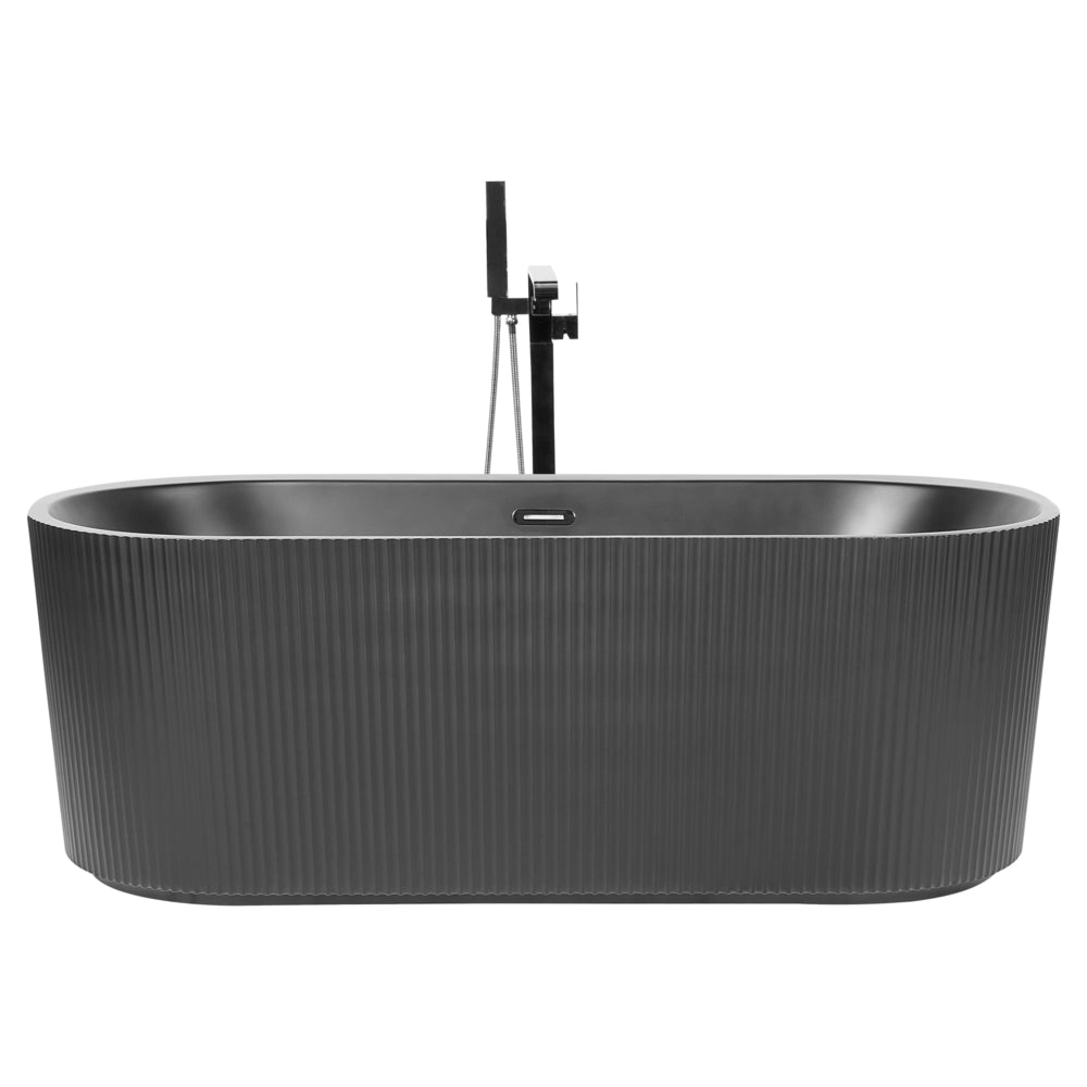 Vasca da bagno freestanding ovale in acrilico nero opaco 170 x 80 cm Finitura scanalata Bagno in stile moderno