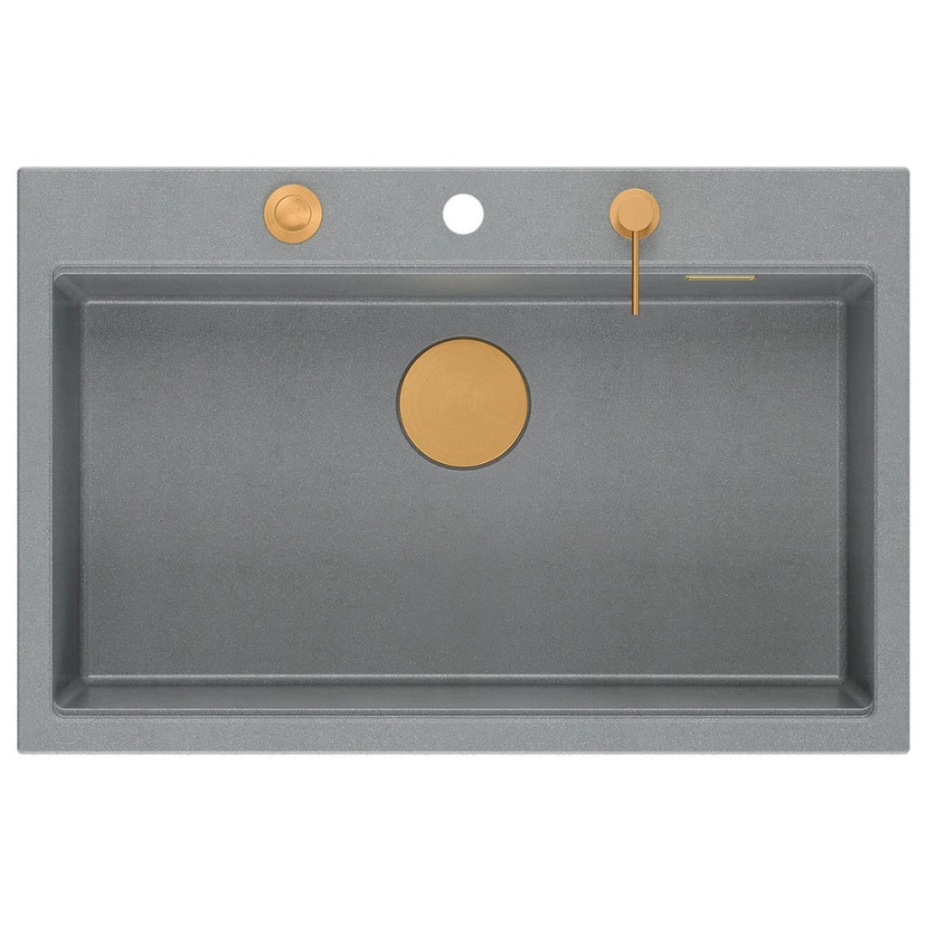 Lavello In Granito Marc 110 Workstation Grey Metallic Tappo oro