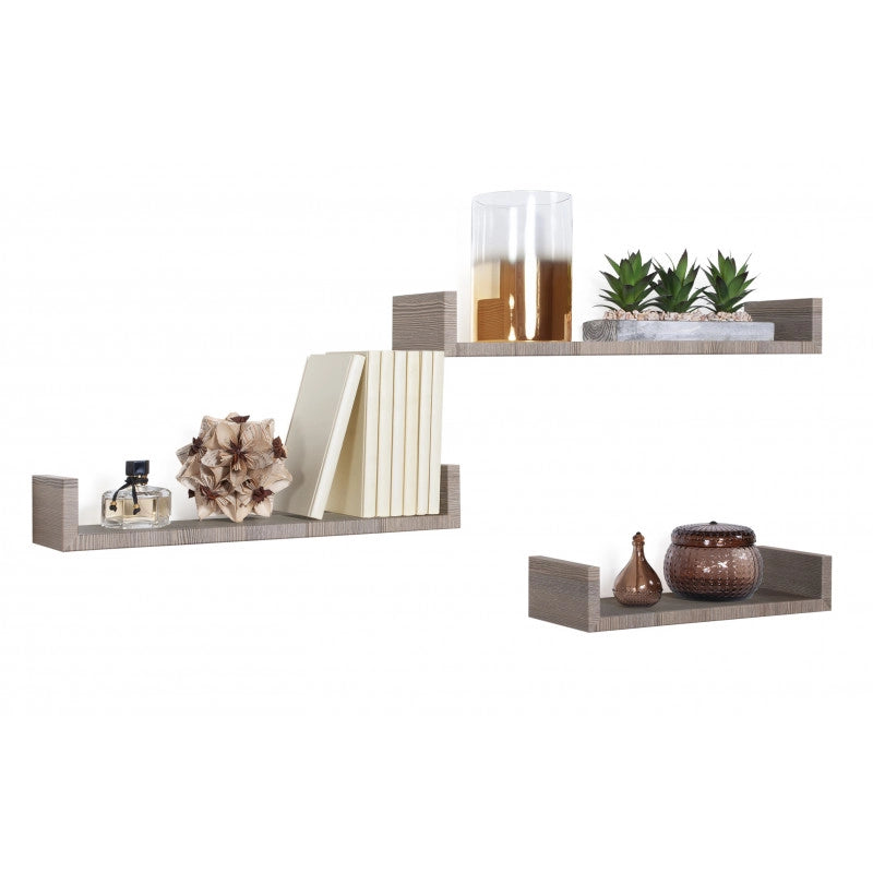 Set di 3 Mensole da Muro, Mensole Muro Design, Mensola da Parete, Rovere Moka, 60x8 p15,5 cm, 50x8 p15,5 cm e 40x8 p15,5 cm - Calamita