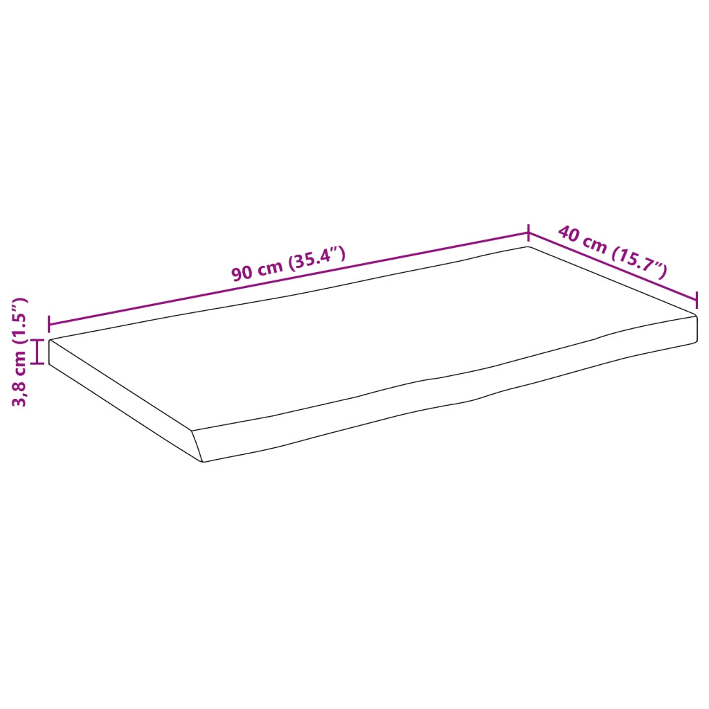 Piano Tavolo Bordi Vivi 90x40x3,8cm Legno Massello Mango Grezzo