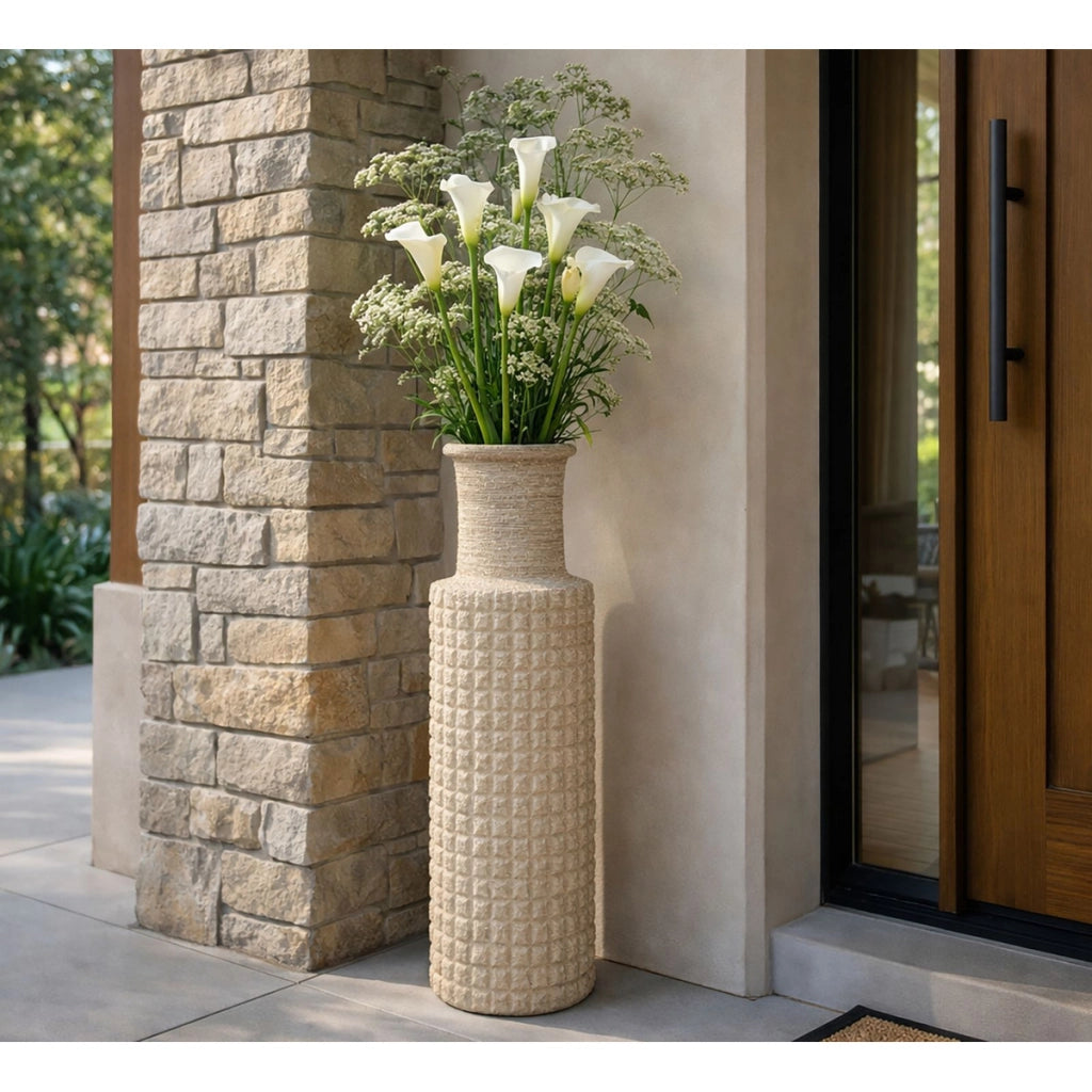 Vaso Decorativo VKH1036, Beige, Poliresina, 24,5x24,5x97 cm
