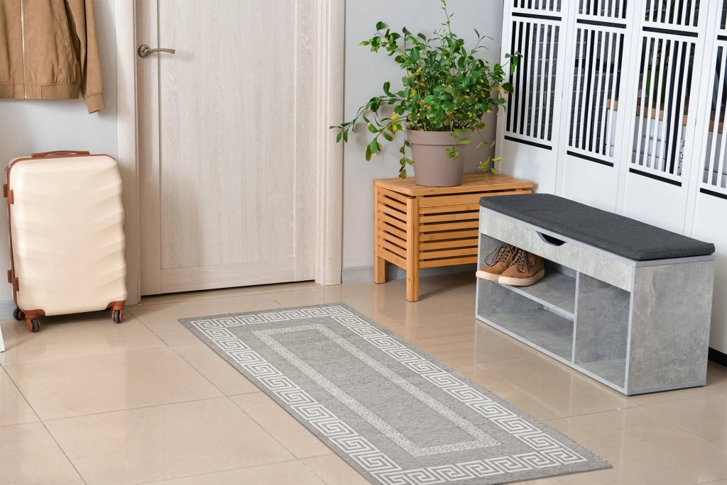 Tappeto Arredo Moderno Morbido in Ciniglia Ingresso Antiscivolo Prodotto Italiano  Soggiorno Camera Salotto Disegni Piazzati Cotone Varie Misure Grande Atena/Titaniogrigio - 175x280 cm