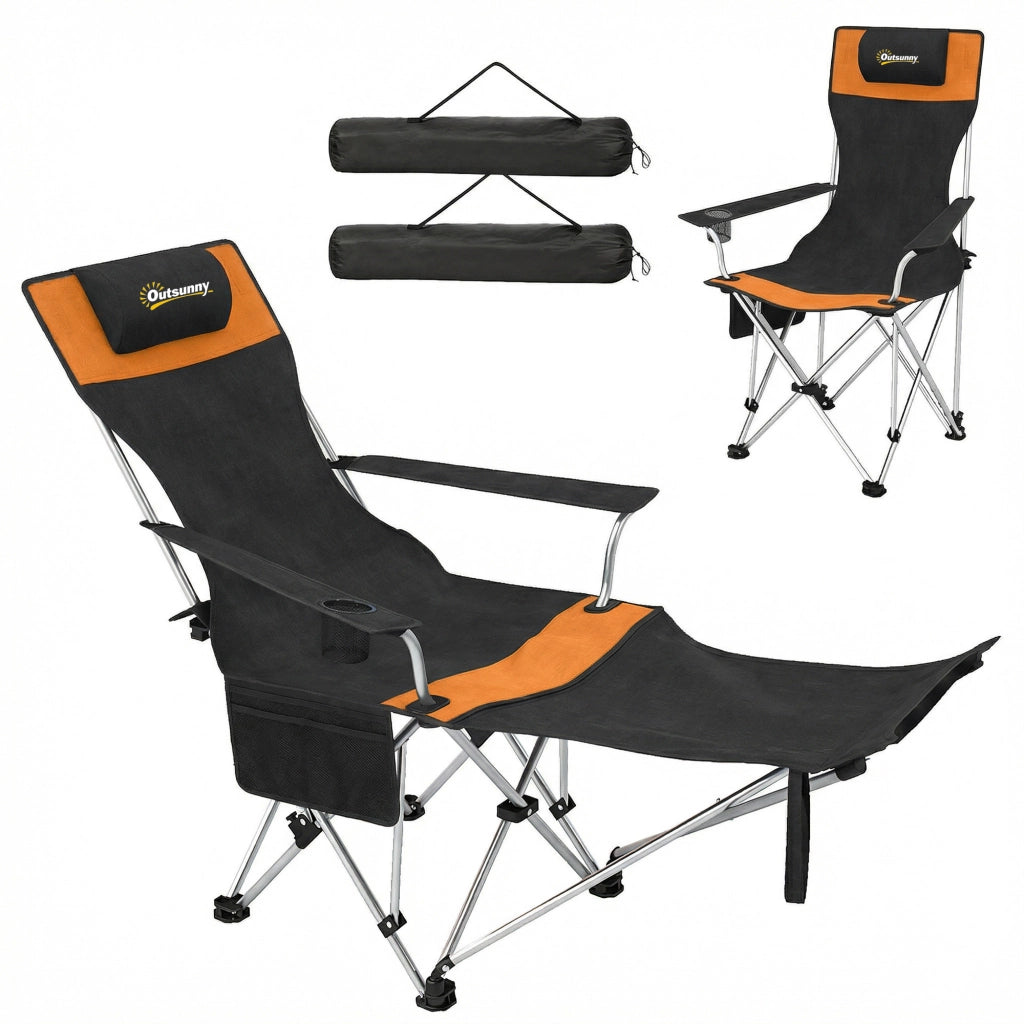 Set 2 Sedie Pieghevoli da Campeggio ¨C Xylo ¨C Poggiapiedi Rimovibile Portabicchiere Arancione 120kg