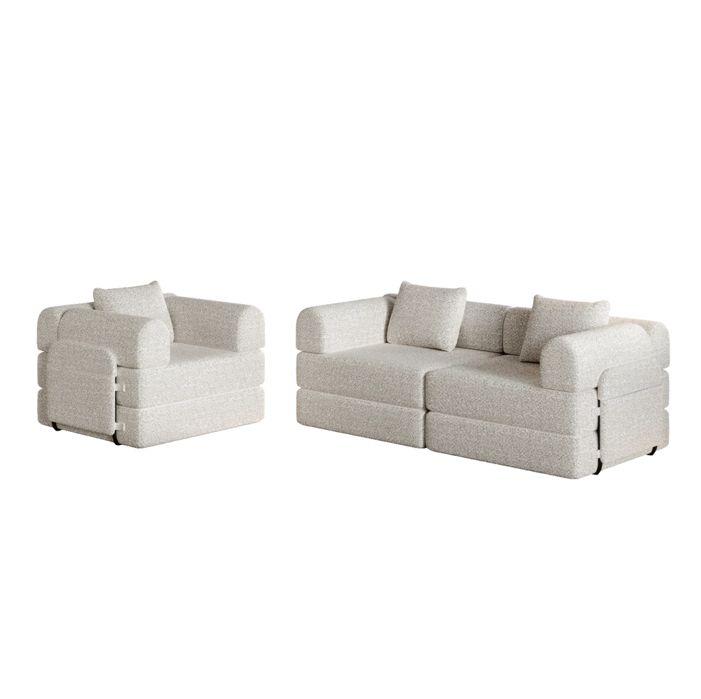 Divano letto 2 in 1 con vano portaoggetti nel bracciolo in chenille kaki