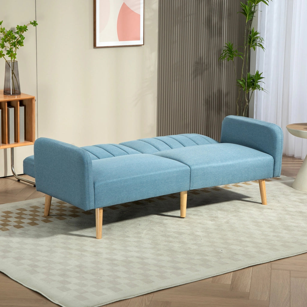 Divano Letto 2 Posti Imbottito in Tessuto con Schienale Regolabile e Braccioli Amovibili ¨C zephmum ¨C 173x75x73 Blu