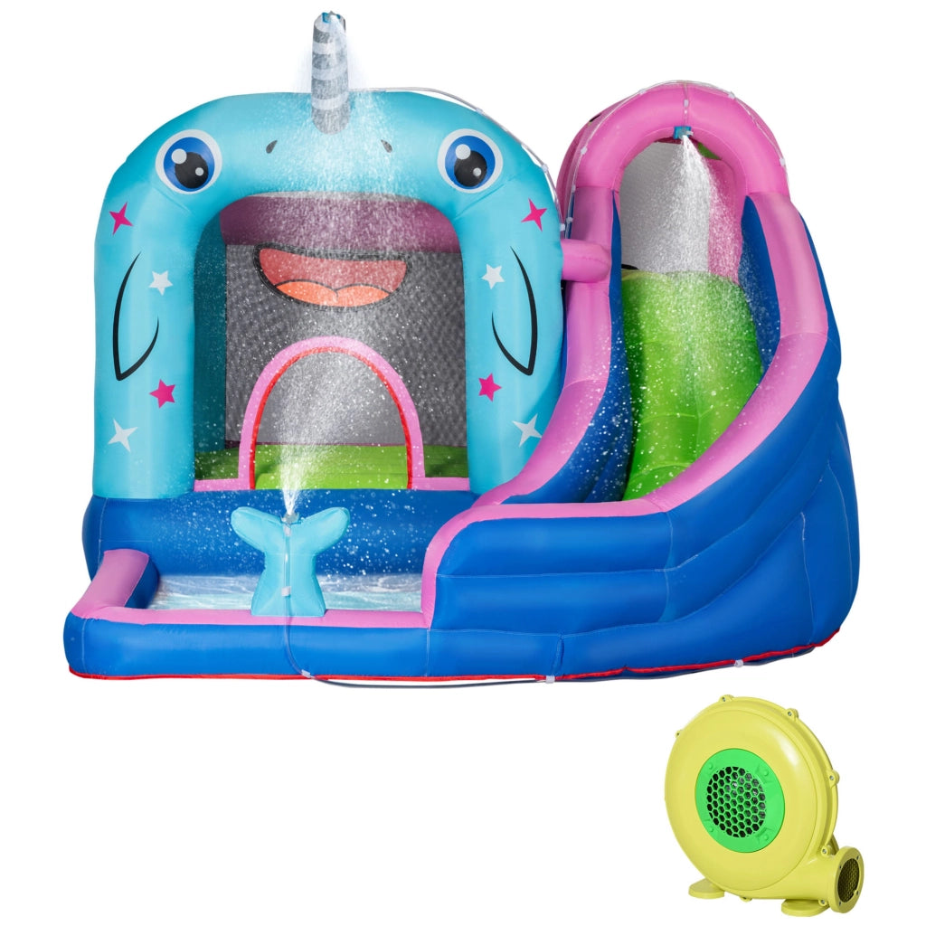 Castello Gonfiabile con Scivolo, Angolo Salto, Piscina e Getto d'Acqua ¨C zephmum ¨C 330x280x200 cm