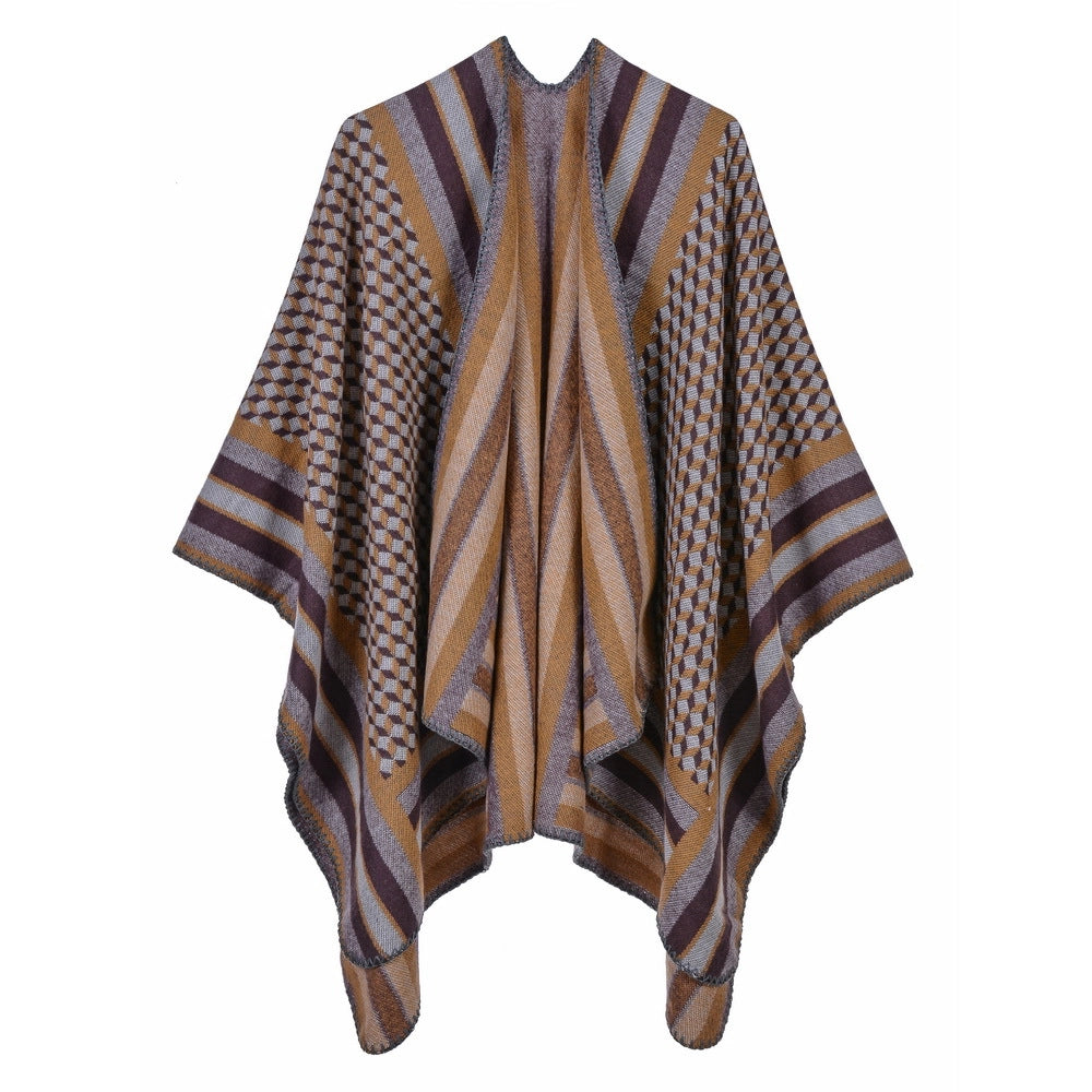 Sciarpa in cashmere spaccata, elegante scialle/poncho oversize a righe da donna, perfetto per l'aria condizionata.