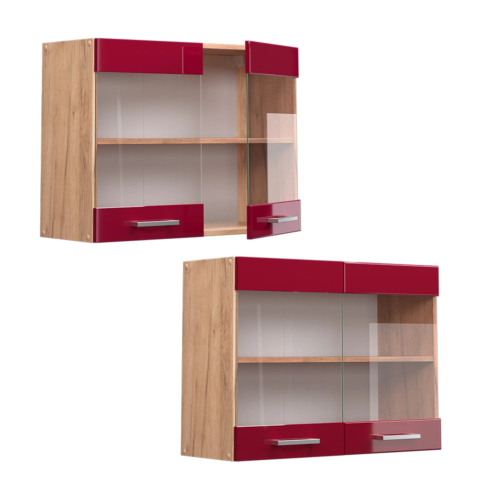 Vicco Mobile da cucina in vetro Rosso lucido 80 cm
