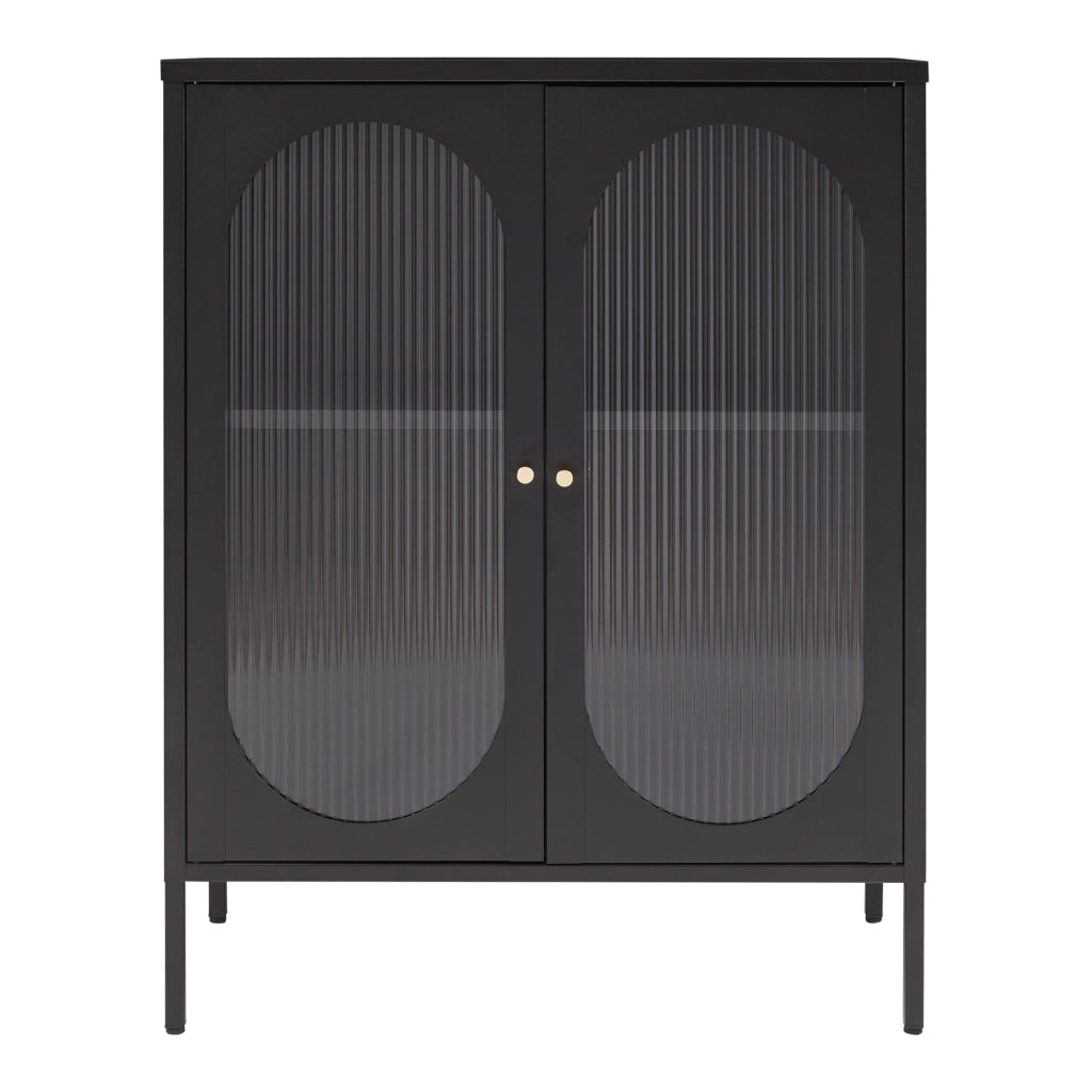 Armadietto Karlskrona in Acciaio con Ante in Vetro 102x80x40 cm Nero [en.casa]