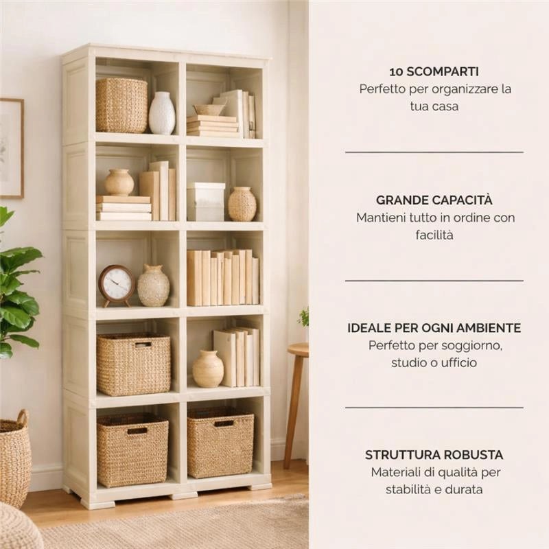 SCAFFALE 5 MODULI ANGORA 79X42,5X203 CM CON 2 PUNTALI – LIBRERIA VERTICALE ORGANIZZAZIONE CASA PER ZONA LIVING E STUDIO