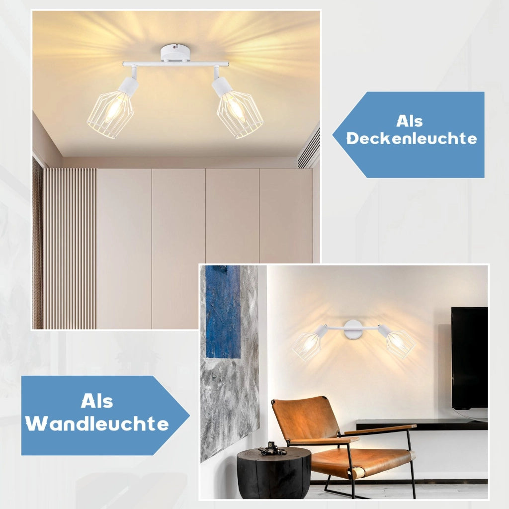 ZMH Faretto da soffitto bianchi 2 luci E14 metallo orientabili 350° industriali per corridoio soggiorno