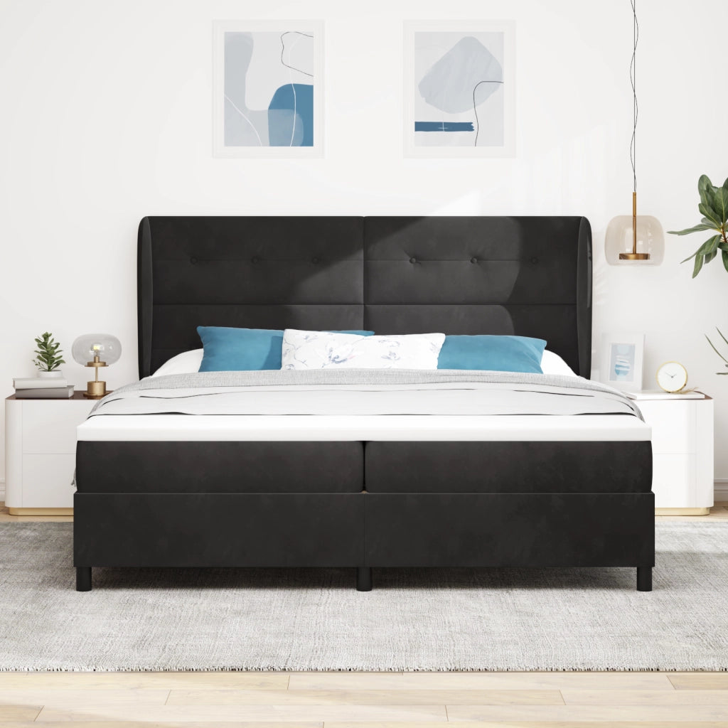 Letto Box Spring con Materasso Nero 200x200 cm Velluto
