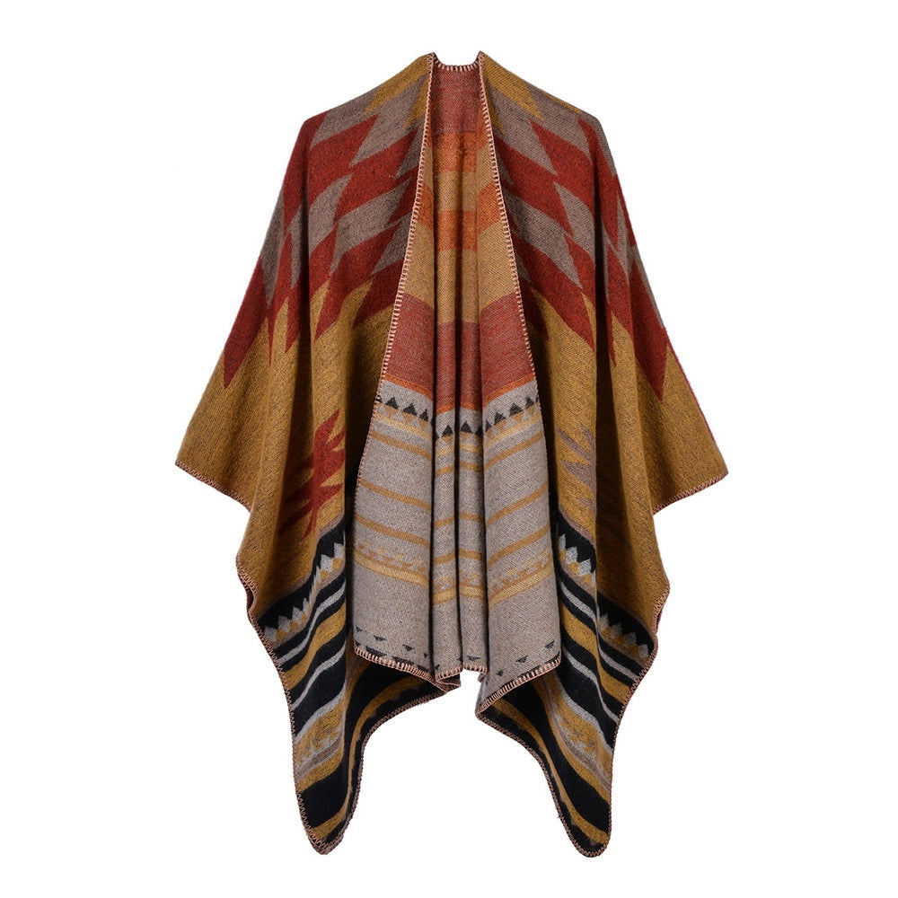 Sciarpa/stola da donna autunno/inverno, versatile, due in uno: calda mantella in cashmere double-face per viaggi e campeggio.