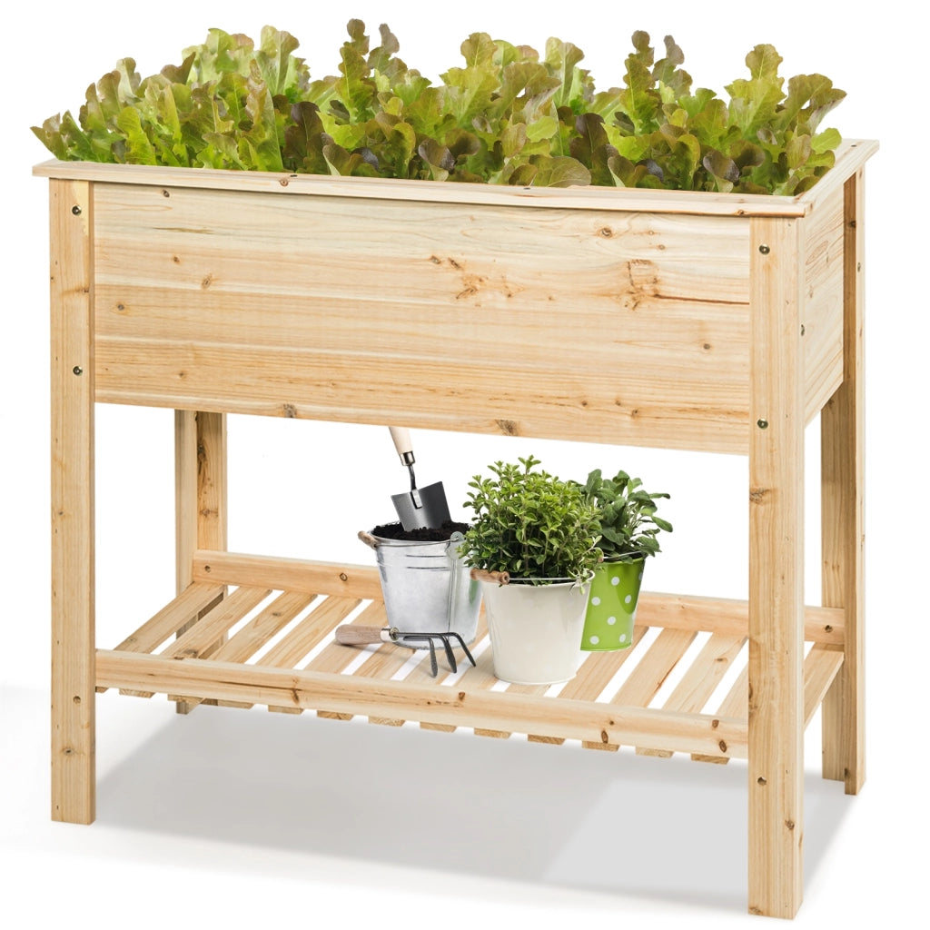 Fioriera di legno da giardino con mensola per piante verdure e fiori, Vaso da fiori rialzato 92x41x81cm Naturale-Fioriere