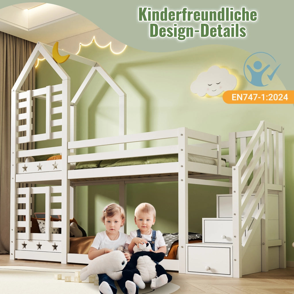 Letto a castello con funzione letto e contenitore in legno 90x200 cm