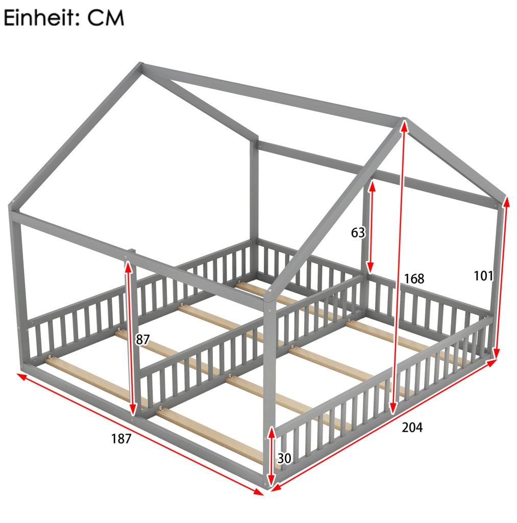 Letto per bambini 2 in 1 90x200 cm a casetta; grigio; in pino e MDF