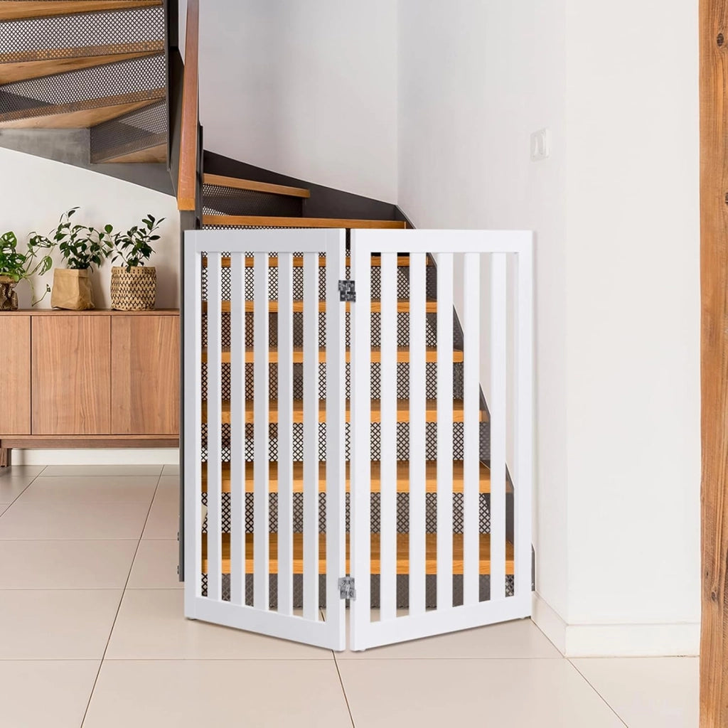 Cancelletto per Cani Pieghevole in Legno con 2 Ante, Ideale per Scale, Soggiorno e Cucina, 89 x 101 cm, Bianco