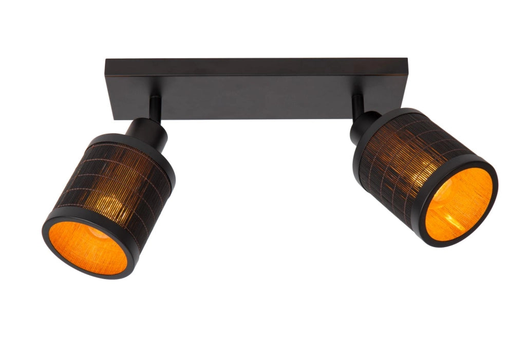 Plafoniera Lucide Tagalog con paralumi bambù nero 2xE27 40W