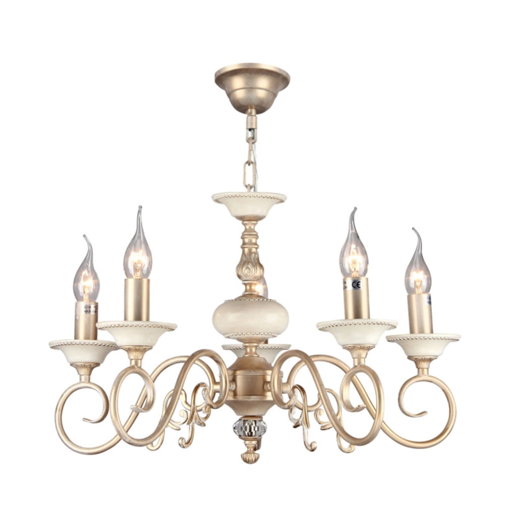 Lampadario Elegant in Metallo Perla Crema con Oro
