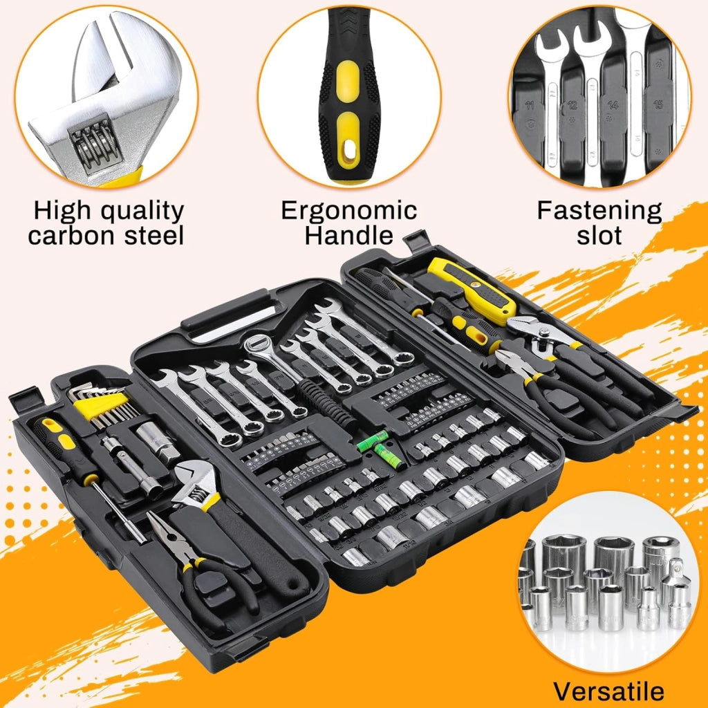 Cassetta degli attrezzi riempita, 95 pezzi, set di chiavi a bussola in robusta valigetta di plastica, set di attrezzi per la casa, auto, riparazione e manutenzione fai da te, per casa, garage