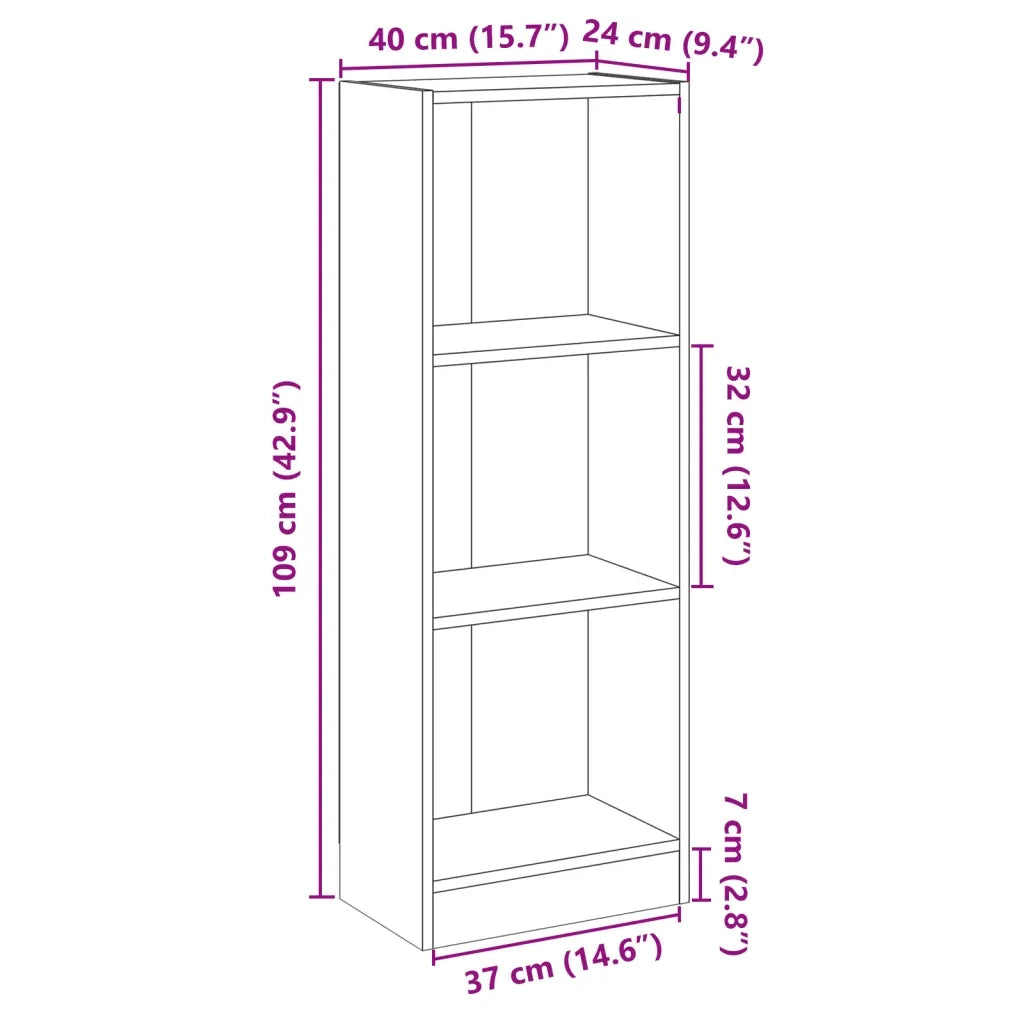 Libreria a 3 Ripiani Grigia 40x24x109 cm in Legno Multistrato 800830