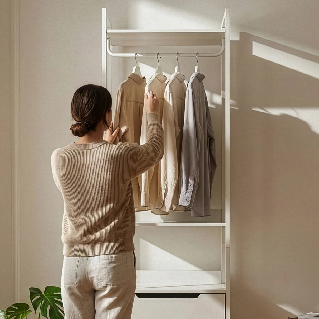 Stand Appendiabiti Jässaatka in Acciaio con 2 Cassetti e 4 Ripiani 200 x 61 x 40 cm - Grigio [en.casa]