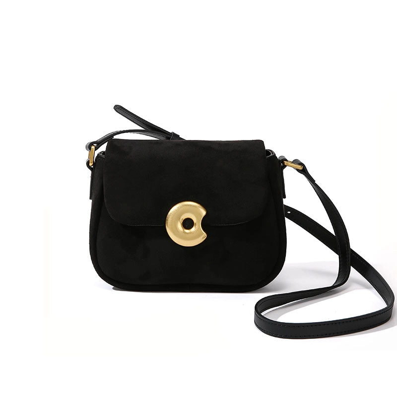 Borsa da donna in vera pelle, velluto satinato, nera