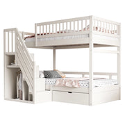 Letto a castello 90×200 cm; letto 3 posti con scala contenitore e cassetti; senza materasso; in legno bianco