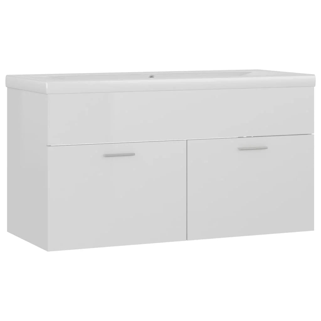 Mobile sottolavabo 90 x 38,5 x 46 cm con lavello integrato truciolare bianco lucido 02_0006440