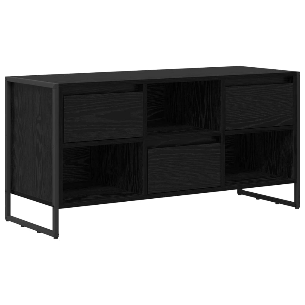 Mobile TV moderno in stile industriale con vano contenitore 100 x 36 x 49,5 cm realizzato in legno composito di rovere nero 02_0054535