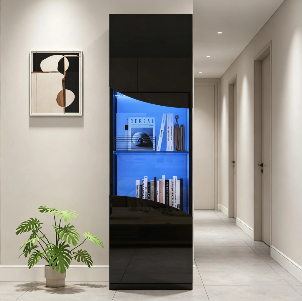 Vetrina alta e stretta 35 x 50 x 165 cm con luce LED e vetro temperato