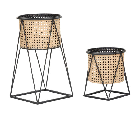 Set 2 Portavasi Ø21x40-19x22 cm in Metallo Nero e Crema