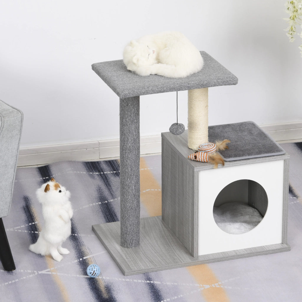 Albero tiragraffi per gatti 3 livelli con piattaforme e cuscini ¨C zephmum ¨C 59x39x62 cm grigio