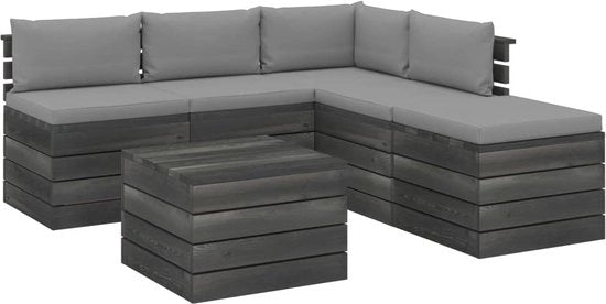 Set da relax con 6 poltrone e cuscini in pallet di legno di abete