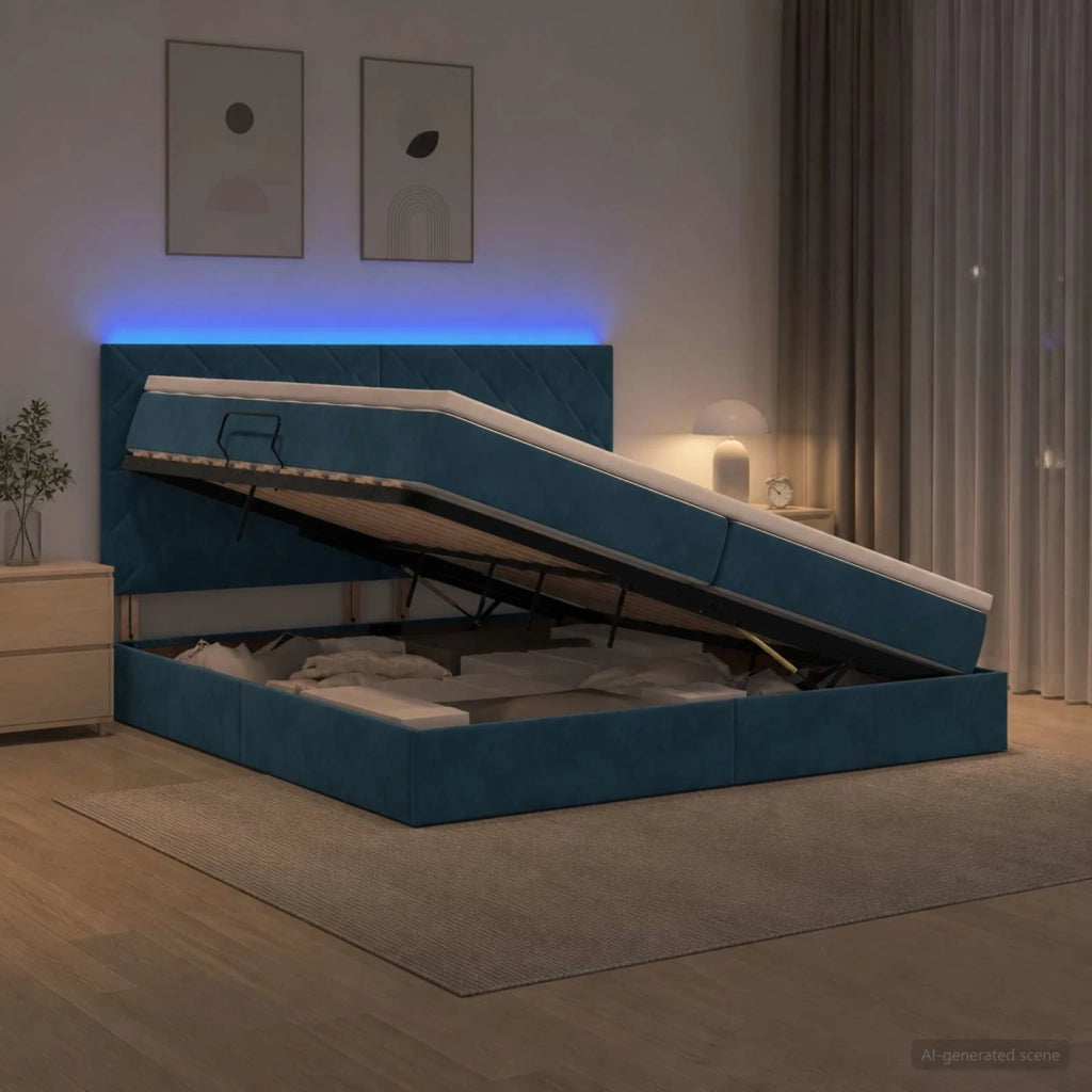 Letto con contenitore LED e materasso Blu Scuro 200 x 200 cm 3460216
