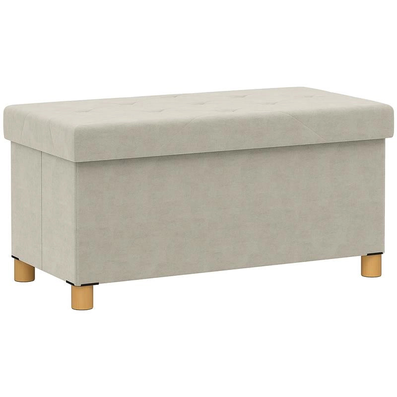 PANCA CONTENITORE PIEGHEVOLE DA 67L, COPERCHIO IMBOTTITO E RIVESTIMENTO VELLUTATO, 76X38X38CM, CREMA