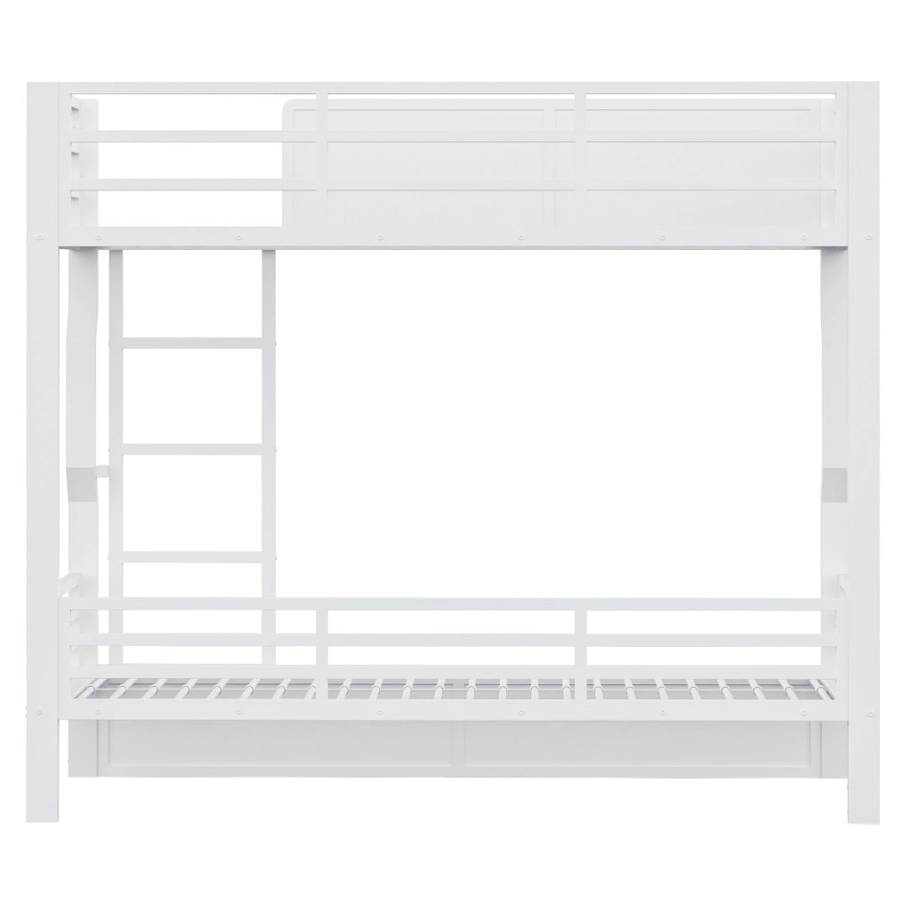 Letto a castello con scala dritta e LED 90x200 cm in MDF e metallo; bianco