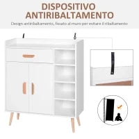 Credenza Moderna con Armadietto e Cassetto, Mobile Multiuso in Legno per Cucina e Salotto, 80 x 29.5 x 96cm Bianco