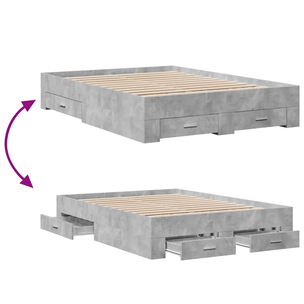 Letto matrimoniale | Letto per adulti | Giroletto Cassetti Grigio Cemento 135x190 cm Legno Multistrato