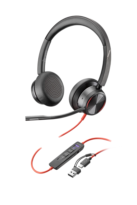 HP Poly Cuffie stereo Poly Blackwire 8225 con connettore USB-C, certificate per Microsoft Teams + adattatore USB-C/A