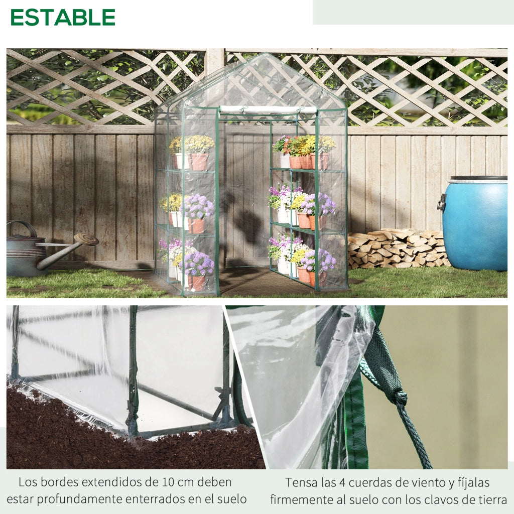 Serra da giardino 3 livelli con ripiani ¨C zephmum ¨C acciaio e PVC 143x143x195 cm verde trasparente