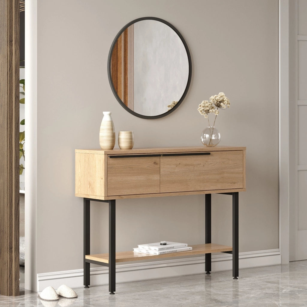 Recale, Mobile da Ingresso Specchio Incluso, 100x30x76h cm Marrone Rovere