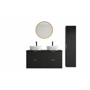 Grande mobile sotto lavabo NOXERA 120 cm – Nero opaco – 2 lavabi + specchio LED + colonna